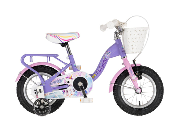 Bicikl kids visitor unicorn 12" 8" v-brake kontra 95-115cm (12") ljubičasti