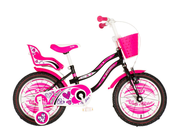 Bicikl kids visitor heart 16" 9" v-brake  kontra 105-125cm (16") crno roze