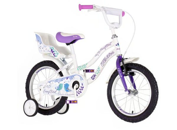Bicikl kids visitor songbird 16" 9" v-brake  kontra 105-125cm (16") belo ljubičasti perla