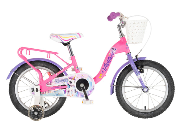 Bicikl kids visitor unicorn 16" 9" v-brake  kontra 105-125cm (16") roze uv sjaj