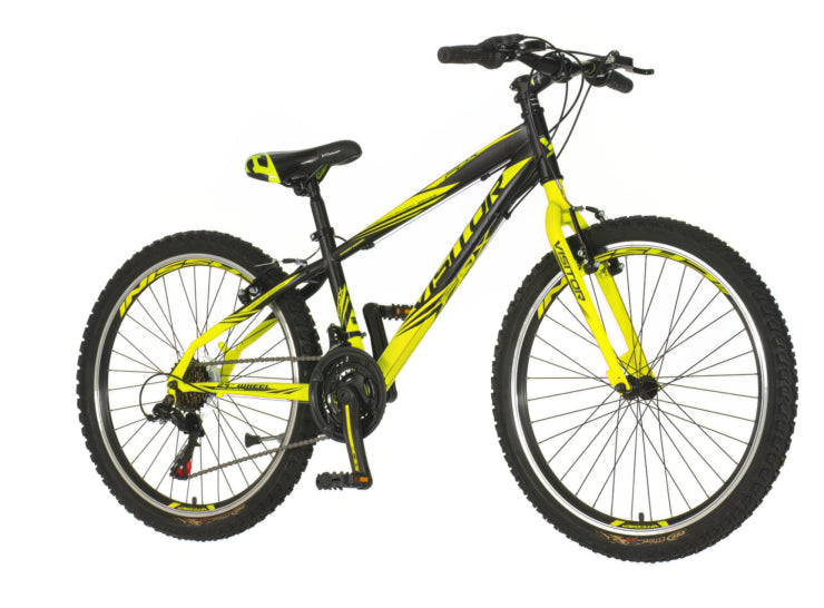 Bicikl junior 24 visitor fox 24" 13" v-brake  18 brzina 132-155cm (xs) crno žuti