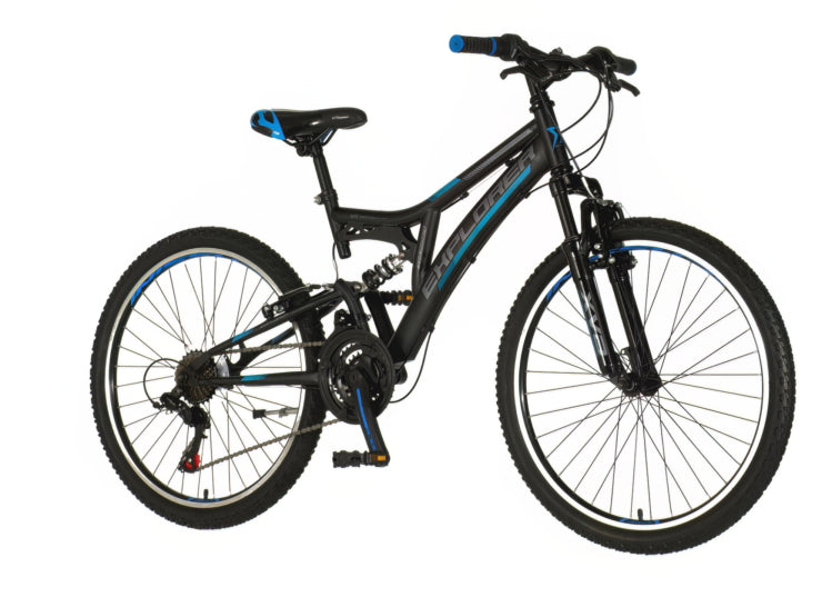 Bicikl junior 24 explorer thunder 24" full susp 21" v-brake   21 brzina 142-165cm (s) crno plavi