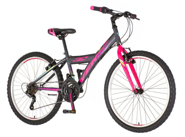 Bicikl junior 24 venssini parma 24" 13"  v-brake  18 brzina 132-155cm (xs) crno roze
