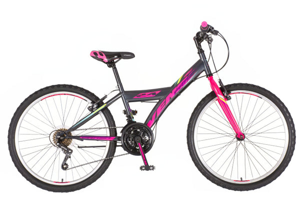 Bicikl junior 24 venssini parma 24" 13"  v-brake  18 brzina 132-155cm (xs) crno roze