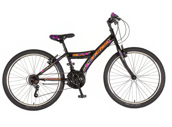 Bicikl junior 24 venssini parma 24" 13" v-brake  18 brzina 132-155cm (xs) crno narandžasti perla
