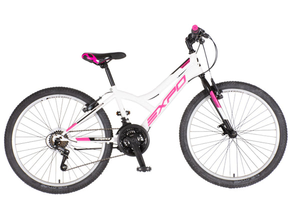 Bicikl junior 24 explorer spy 24" 13" v-brake  18 brzina 132-155cm (xs) belo roze perla uv sjaj