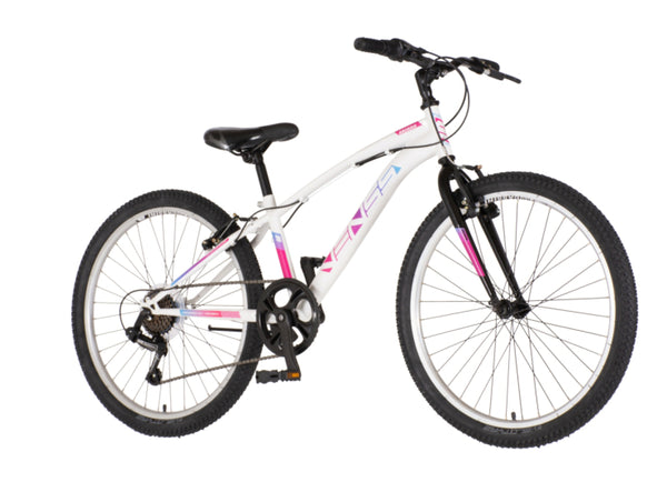 Bicikl junior 24 venssini arcadia 24" 12" v-brake  6 brzina 132-155cm (xs) belo roze