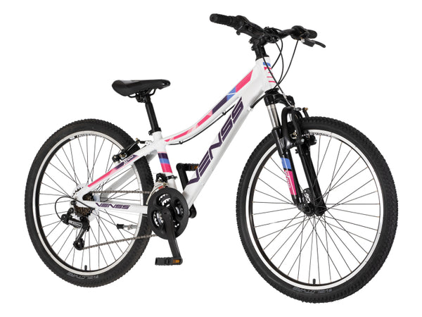 Bicikl junior 24 venssini parma x100 alu 24" alu 12" v-brake 18 brzina 132-155cm(xs) belo roze perla