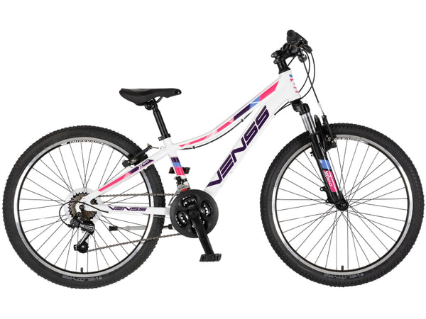 Bicikl junior 24 venssini parma x100 alu 24" alu 12" v-brake 18 brzina 132-155cm(xs) belo roze perla