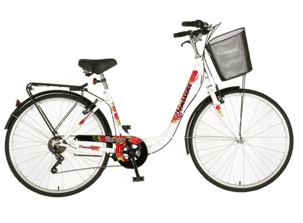 Bicikl city venssini diamante 26x1.3/8" 17" v-brake  6 brzina 155-178cm (s/m) belo crveni