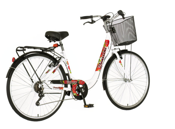 Bicikl city venssini diamante 26x1.3/8" 17" v-brake  6 brzina 155-178cm (s/m) belo crveni