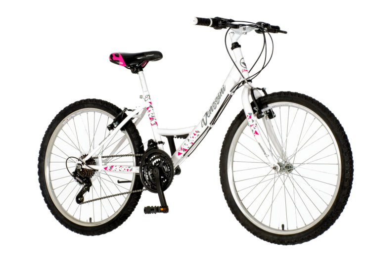 Bicikl junior 24 venssini parma 24" 13" v-brake  18 brzina 132-155cm (xs) belo roze perla uv sjaj