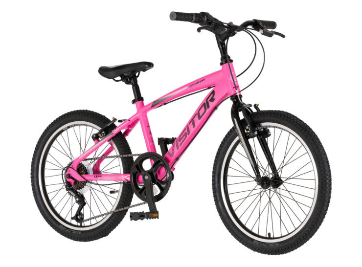 Bicikl junior 20 visitor fox roll alu 20" tvrda alu 12" v-brake  6 brzina 132-155cm (xs) roze neon u
