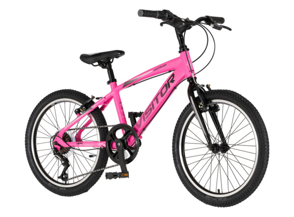 Bicikl junior 20 visitor fox roll alu 20" tvrda alu 12" v-brake  6 brzina 132-155cm (xs) roze neon u