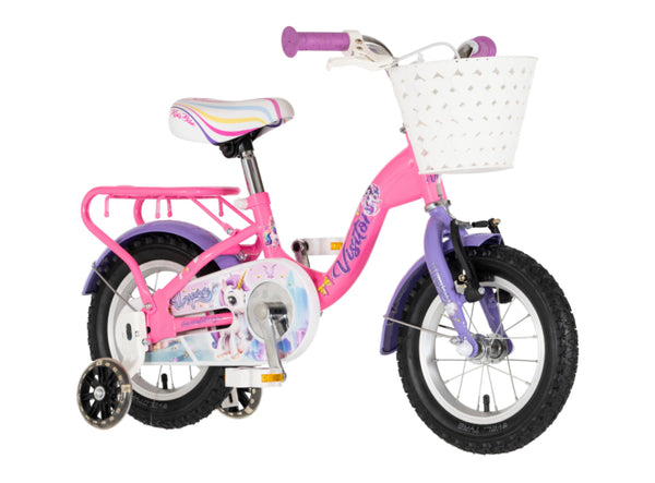 Bicikl kids visitor unicorn 12" v-brake  kontra 95-115cm (12") roze uv sjaj