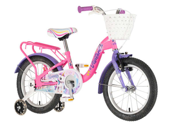Bicikl kids visitor unicorn 16" 9" v-brake  kontra 105-125cm (16") roze uv sjaj