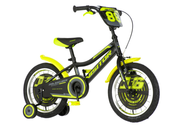 Bicikl kids visitor ranger 16" 9" v-brake  kontra 105-125cm (16") crno žuti polu mat