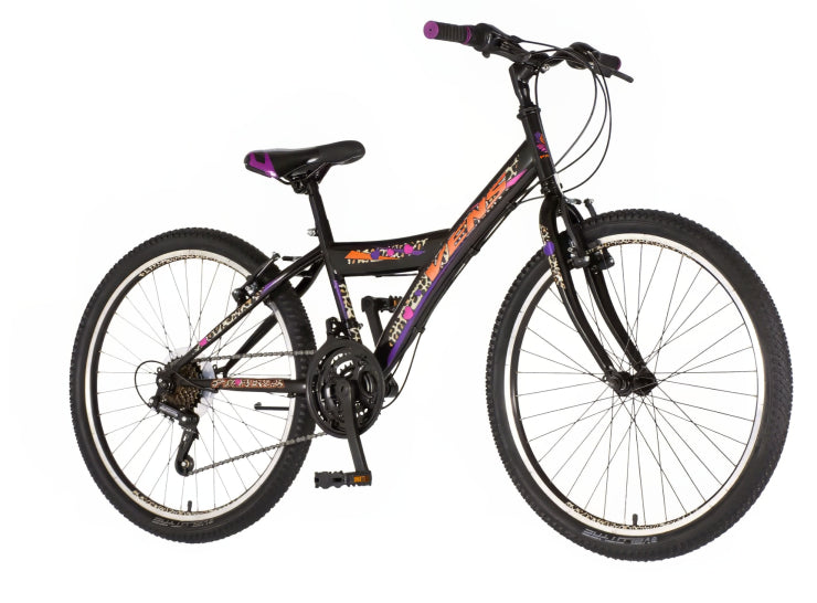 Bicikl junior 24 venssini parma 24" 13" v-brake  18 brzina 132-155cm (xs) crno narandžasti perla