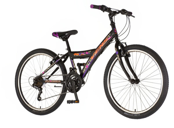 Bicikl junior 24 venssini parma 24" 13" v-brake  18 brzina 132-155cm (xs) crno narandžasti perla