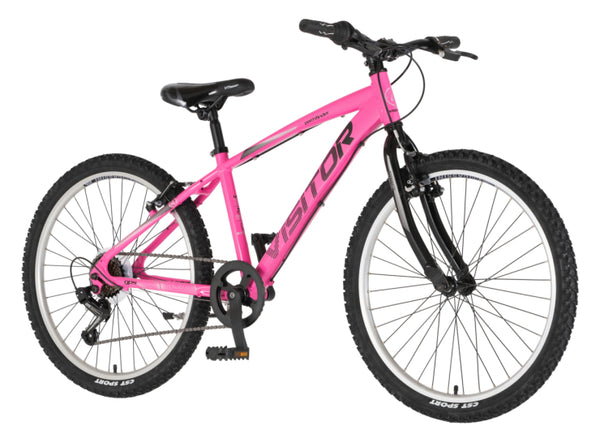Bicikl junior 24 visitor fox roll alu 24" tvrda alu 14" v-brake  7 brzina 132-155cm (xs) roze neon u