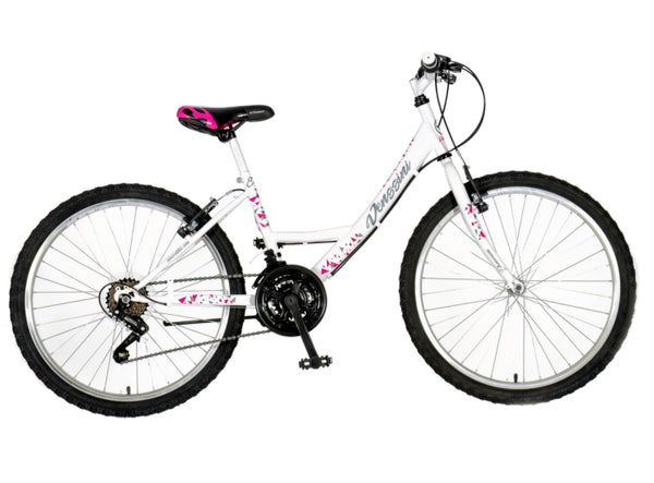 Bicikl junior 24 venssini parma 24" 13" v-brake  18 brzina 132-155cm (xs) belo roze perla uv sjaj