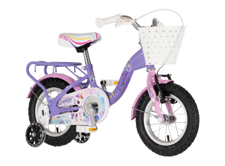 Bicikl kids visitor unicorn 12" 8" v-brake kontra 95-115cm (12") ljubičasti