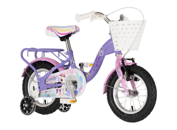 Bicikl kids visitor unicorn 12" 8" v-brake kontra 95-115cm (12") ljubičasti
