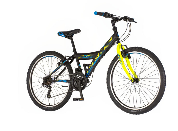 Bicikl junior 24 venssini parma 24" 13" v-brake  18 brzina 132-155cm (xs) crno neon žuti uv